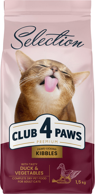 Корм сухий Club 4 Paws Преміум Selection з качкою та овочами для дорослих котів, 1,5 кг (Клуб 4 Лапи)