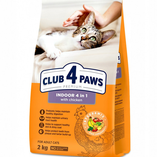 Корм сухий Club 4 Paws Преміум Indoor 4 в 1 для котів, 2 кг (Клуб 4 Лапи)