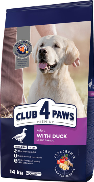 Корм сухий Club 4 Paws Преміум з качкою для собак великих порід, 14 кг (Клуб 4 Лапи), фото 1