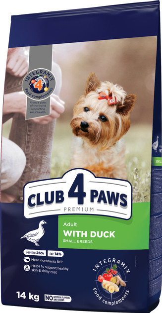 Корм сухий Club 4 Paws Преміум з качкою для собак малих порід, 14 кг (Клуб 4 Лапи), фото 1