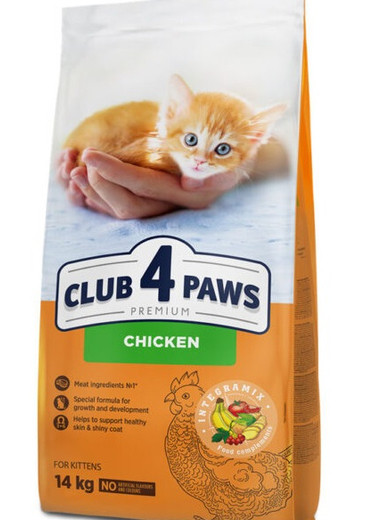 Корм сухий Club 4 Paws Преміум з куркою для кошенят, 14 кг (Клуб 4 Лапи)