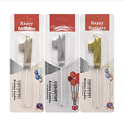 Свічка для торта 3D цифра "1" металік 5 см (TL-1056)