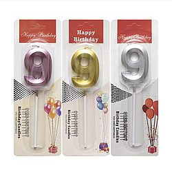 Свічка для торта 3D цифра "9" металік 5 см (TL-1056)