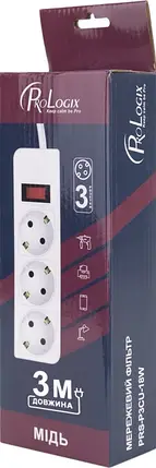 Фільтр живлення ProLogix (PRS-P3CU-30W) 3x1.0мм2 мідь, 3 розетки, 3 м, білий, фото 4