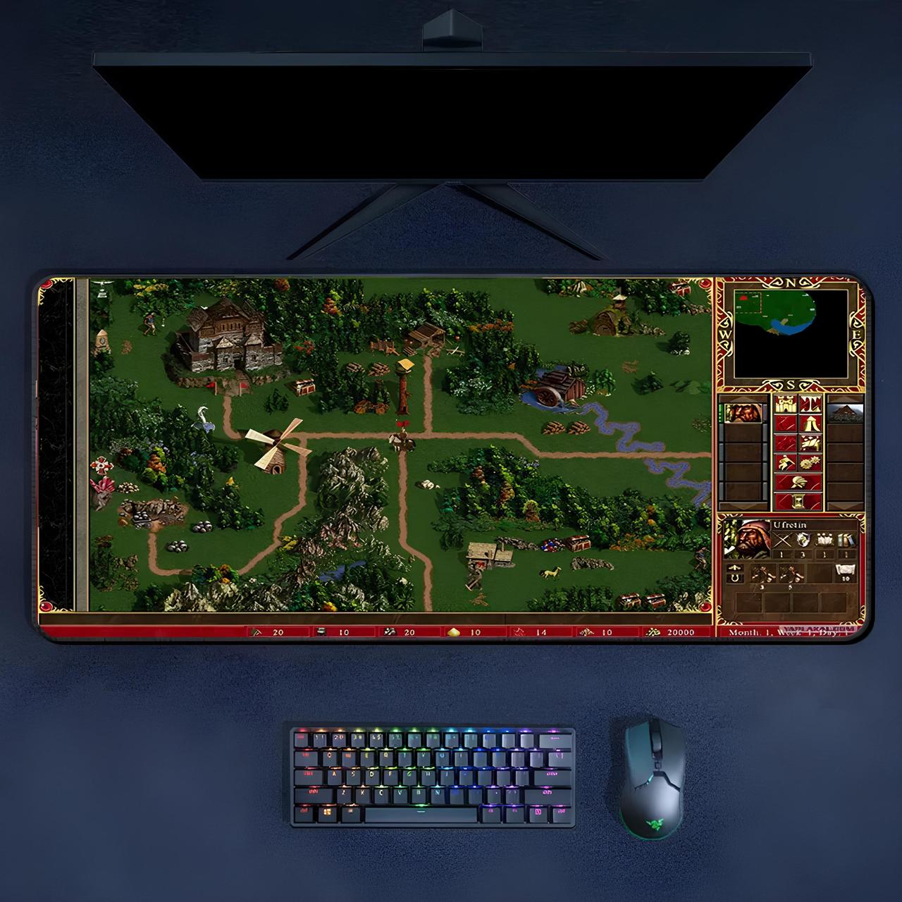 Великий килимок для миші Heroes of Might and Magic III RESTEQ — 900×400×2 мм, нековзка основа, тканинна поверхня, ігровий килимок