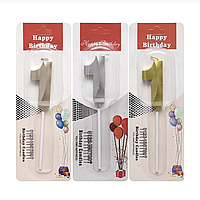 Свічка для торта 3D цифра "1" металік 5 см (TL-1056)