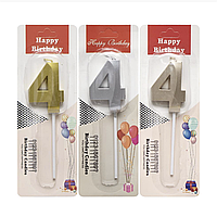 Свічка для торту 3D цифра "4" металік 5 см (TL-1056)