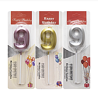 Свічка для торта 3D цифра "9" металік 5 см (TL-1056)