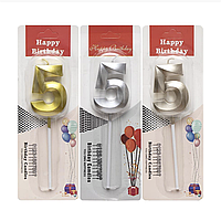 Свічка для торта 3D цифра "5" металік 5 см (TL-1056)