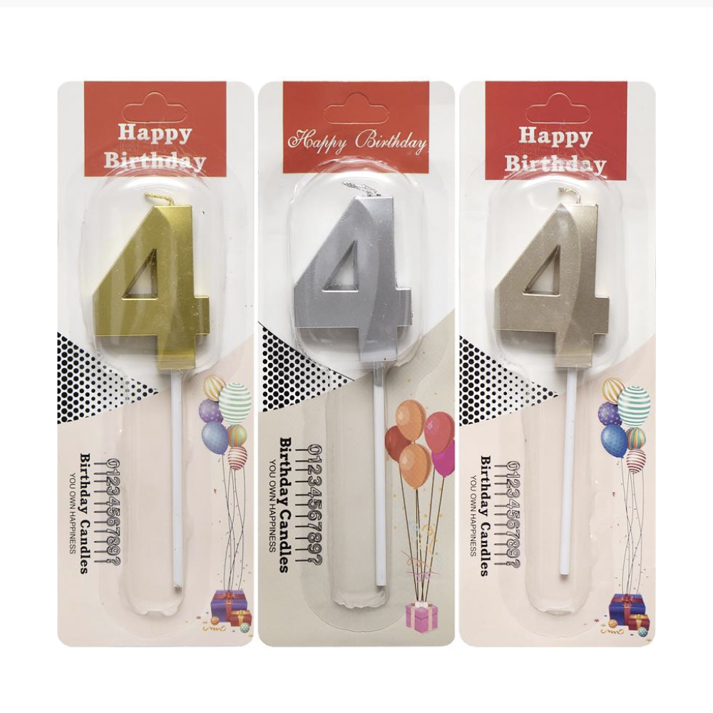 Свічка для торту 3D цифра "4" металік 5 см (TL-1056), фото 1