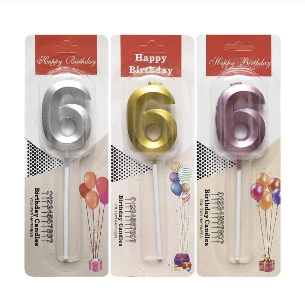 Свічка для торта 3D цифра "6" металік 5 см (TL-1056), фото 1