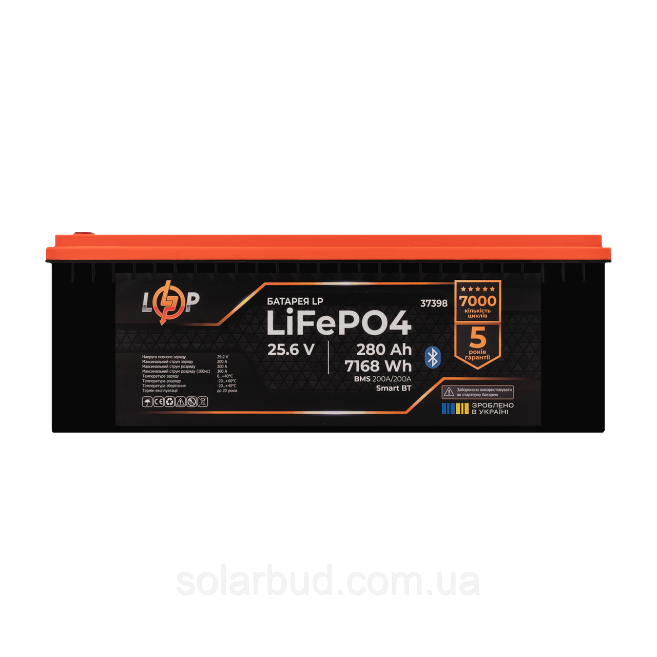 Акумулятор LP LiFePO4 25,6V - 280 Ah (7168Wh) (BMS 200A/200А) пластик Smart BT, фото 1