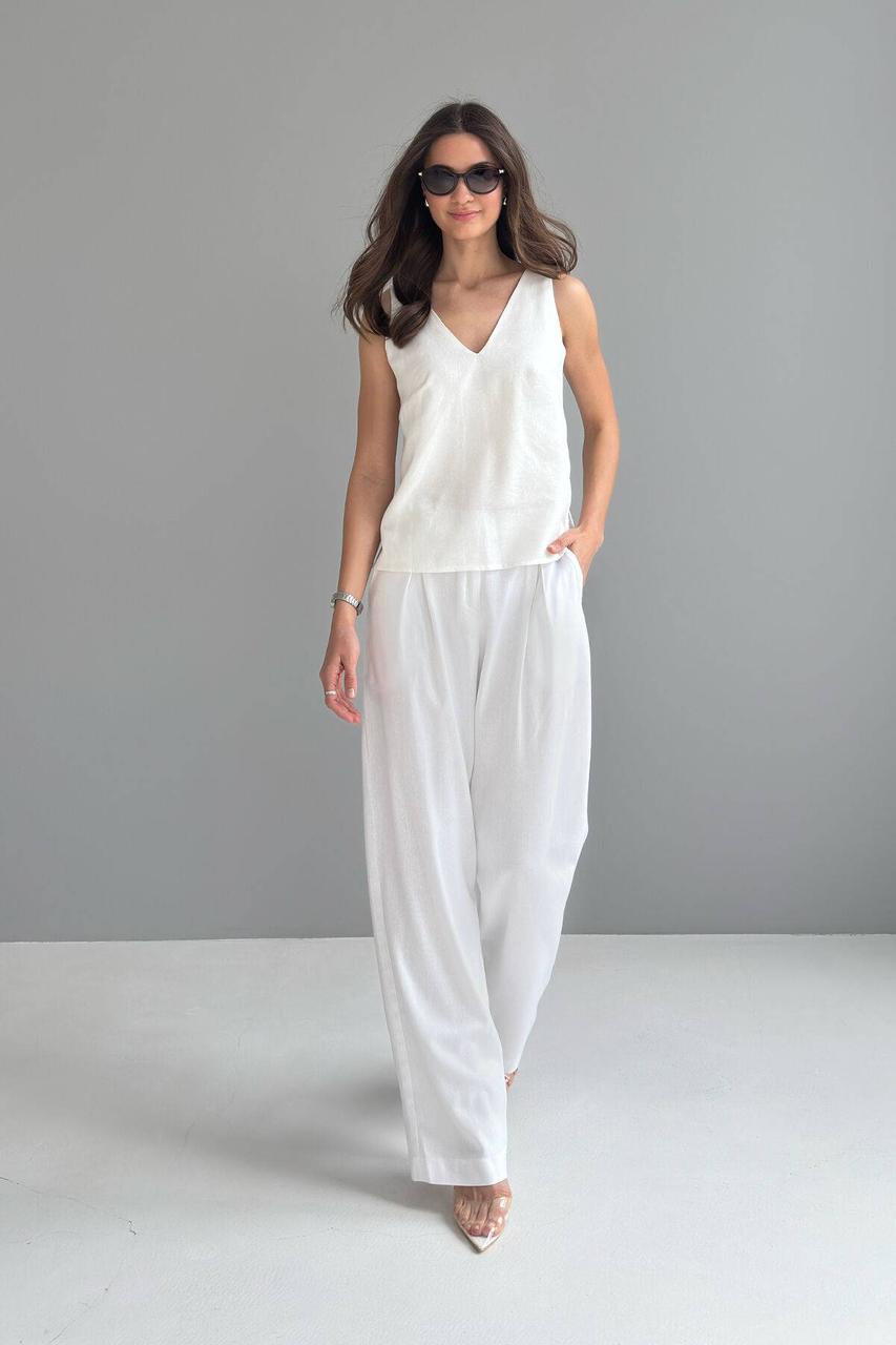 Жіночі брюки палацо з 100% льону літні 44-50 разміри молочні, фото 1