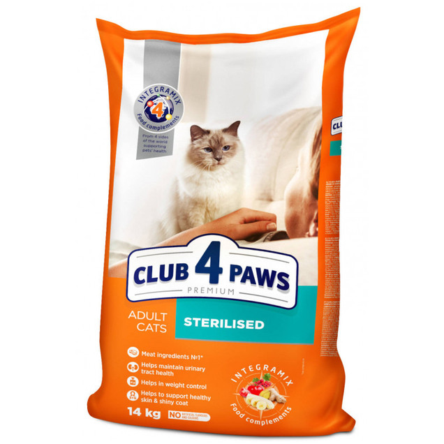 Корм сухий Club 4 Paws Преміум для стерилізованих котів, 14 кг (Клуб 4 Лапи)