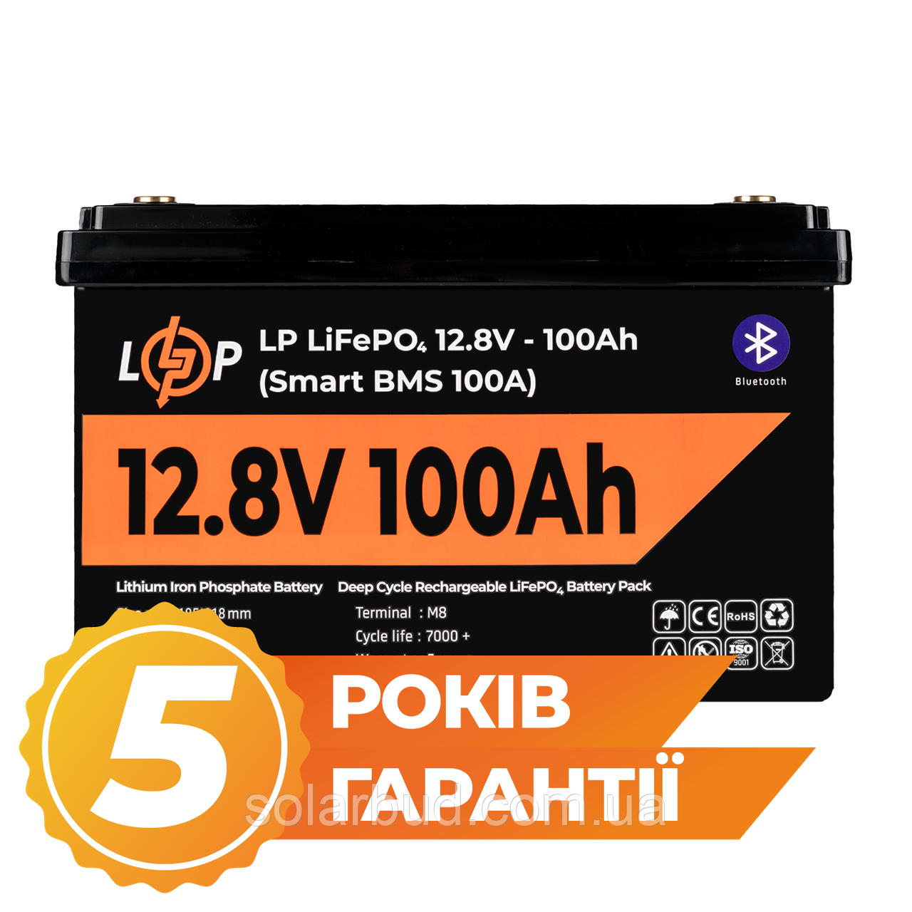 Акумулятор LP LiFePO4 12V (12,8V) - 100 Ah (1280Wh) (Smart BMS 100А) з BT пластик, фото 1