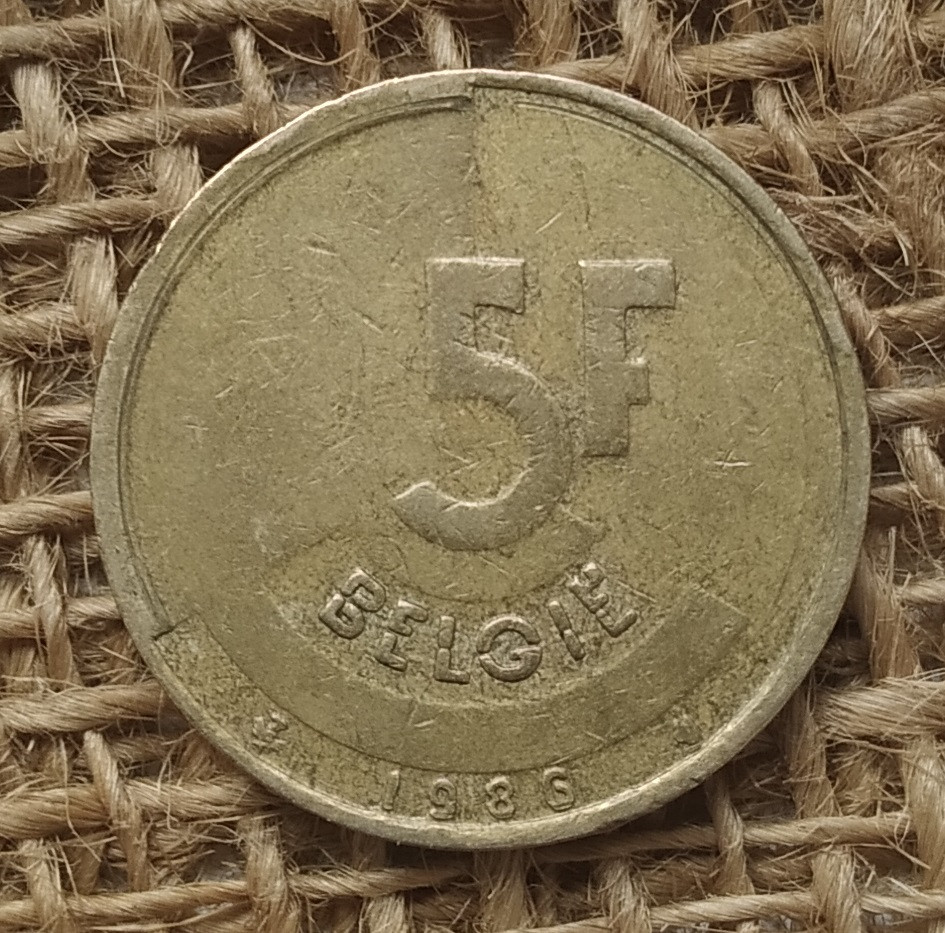 5 франкiв 1986 року. Бельгiя