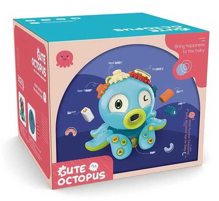 Музична гра EA 012 "Восьминіг", мелодії, світло, ОЗВУЧУВАННЯ АНГЛІЙСЬКОЮ, колесо вільного ходу, барабанчик, сортер, пальчикові