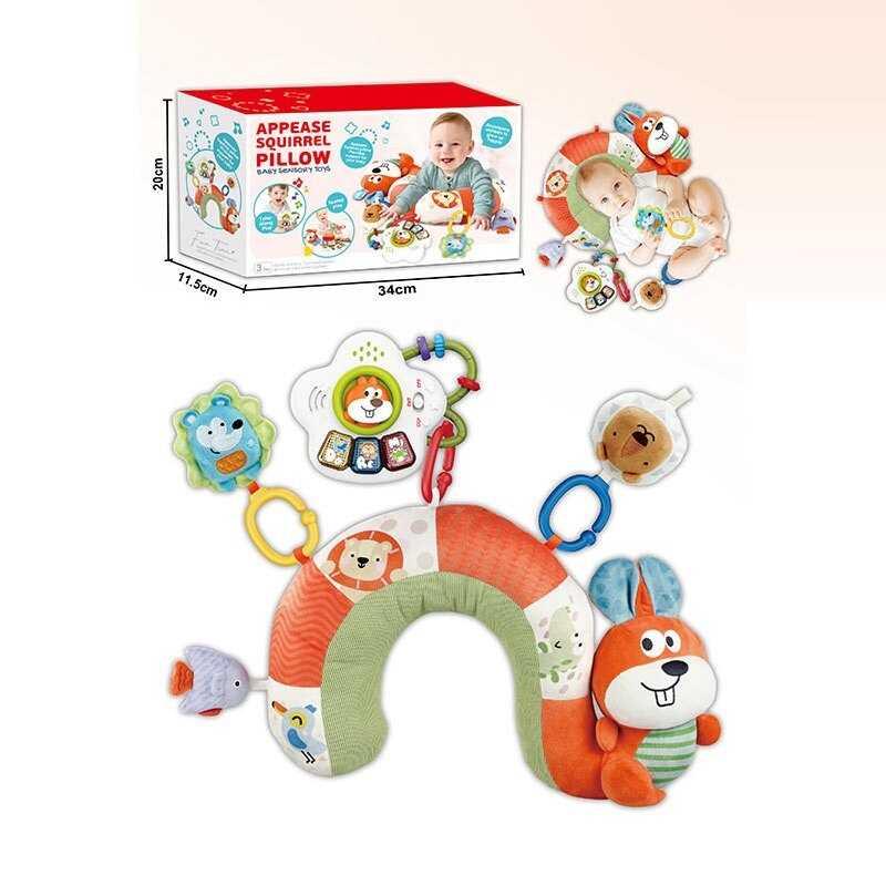 Розвивальна подушка BY 123 "Білочка", підвіска-піаніно, 2 режими, мелодія, звуки нот і тварин, світло, пискавка, брязкальце