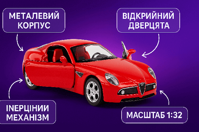 Машинка Alfa Romeo 8C Competizione Автопром 1:32 - красная металлическая модель с инерционным механизмом (68316-1)