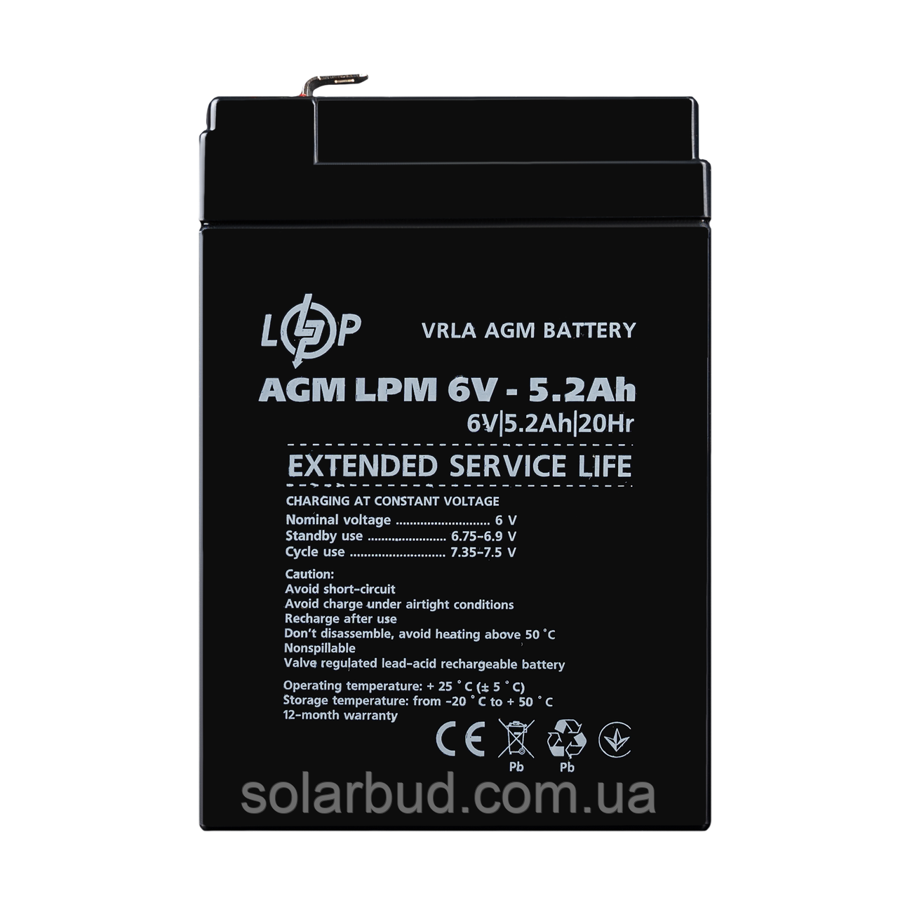 Акумулятор AGM LPM 6V - 5.2 Ah, фото 1