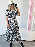 Принтоване міді плаття вільного фасону під пояс із короткими рукавами (р. 42-52) 2035978, фото 3