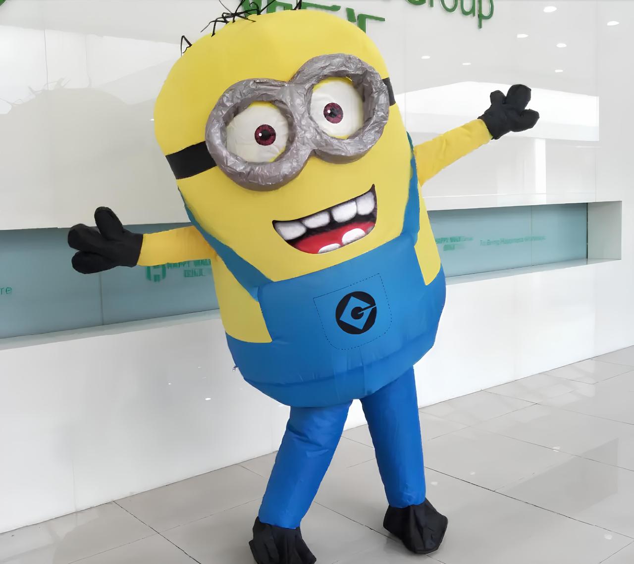 Надувний костюм Міньйон з двома очима RESTEQ для дорослих — костюм на Гелловін, зріст 150–185 см, із вентилятором