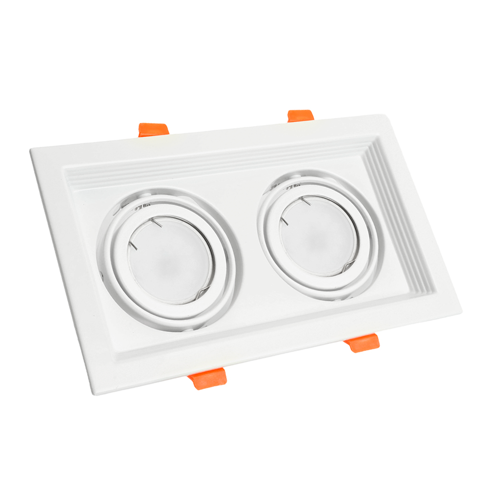 Карданний світильник Feron DLT202 бiлий під 2 змінні LED лампи MR16 GU5.3 225х130мм (глибина з лампою до 80мм) врізний IP20, фото 1