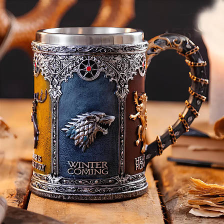 Кухоль Гра престолів RESTEQ з нержавіючої сталі. Чашка Game of Thrones. Кружка Winter Is Coming, фото 1