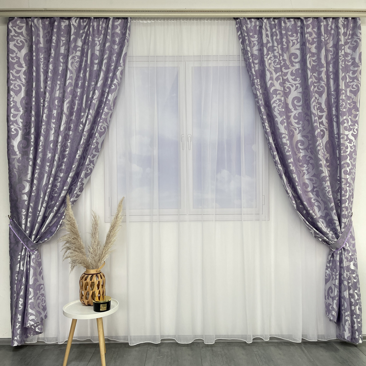 Штори жакардові з вензелем ALBO фіолетові 150×270 см, комплект 2 шт. (SH-C28-10), фото 1