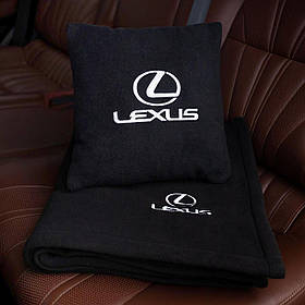 Подушка та плед в автомобіль з логотипом Lexus, флісовий набір