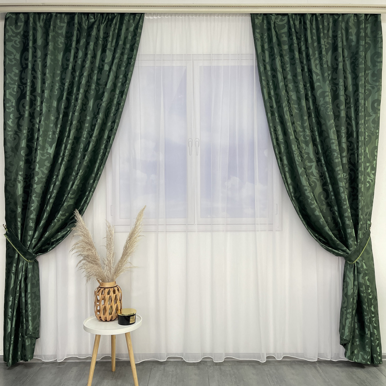 Штори жакардові з вензелем ALBO зелені 150×270 см, комплект 2 шт. (SH-C28-15), фото 1