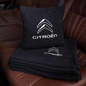 Подушка та плед в автомобіль з логотипом Citroen, флісовий набір