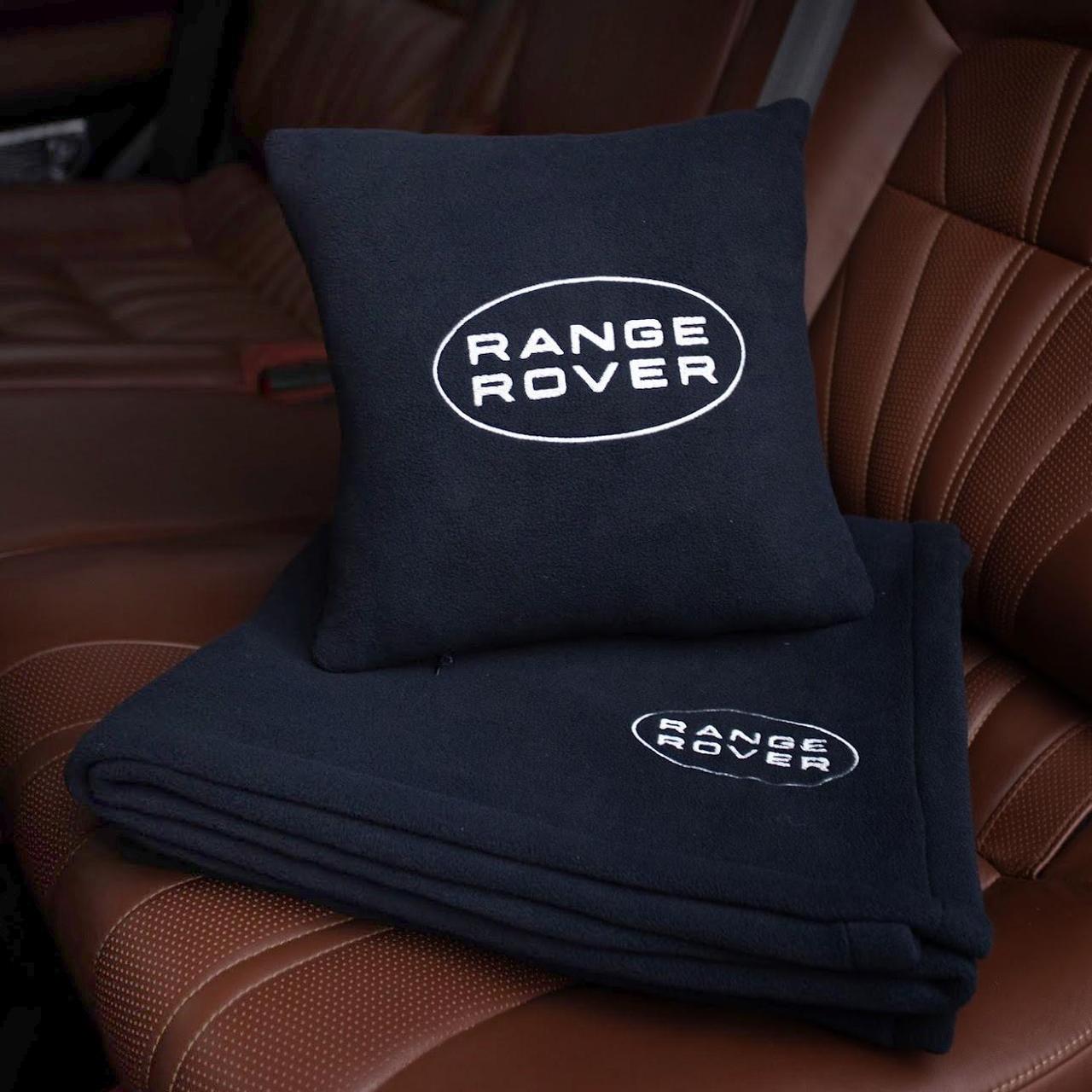 Подушка та плед в автомобіль з логотипом Range Rover, флісовий набір, фото 1