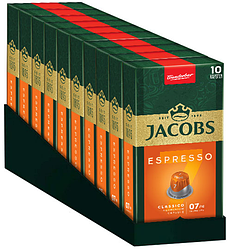 Cет 10 пачок по 10 капсул! Кава в капсулах Nespresso Jacobs Espresso Classico 7