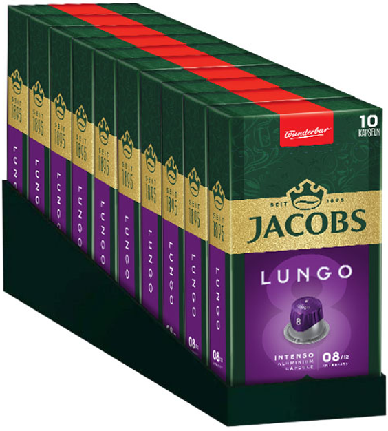 Сет 10 пачок по 10 капсул! Кава в капсулах Nespresso Jacobs Lungo Intenso 8