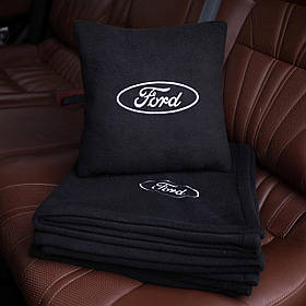 Подушка та плед в автомобіль з логотипом Ford, флісовий набір