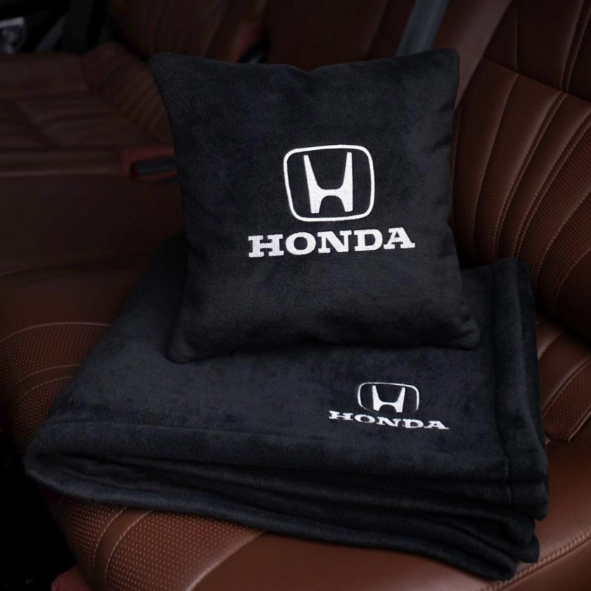 Подушка та плед в автомобіль з логотипом Honda, флісовий набір