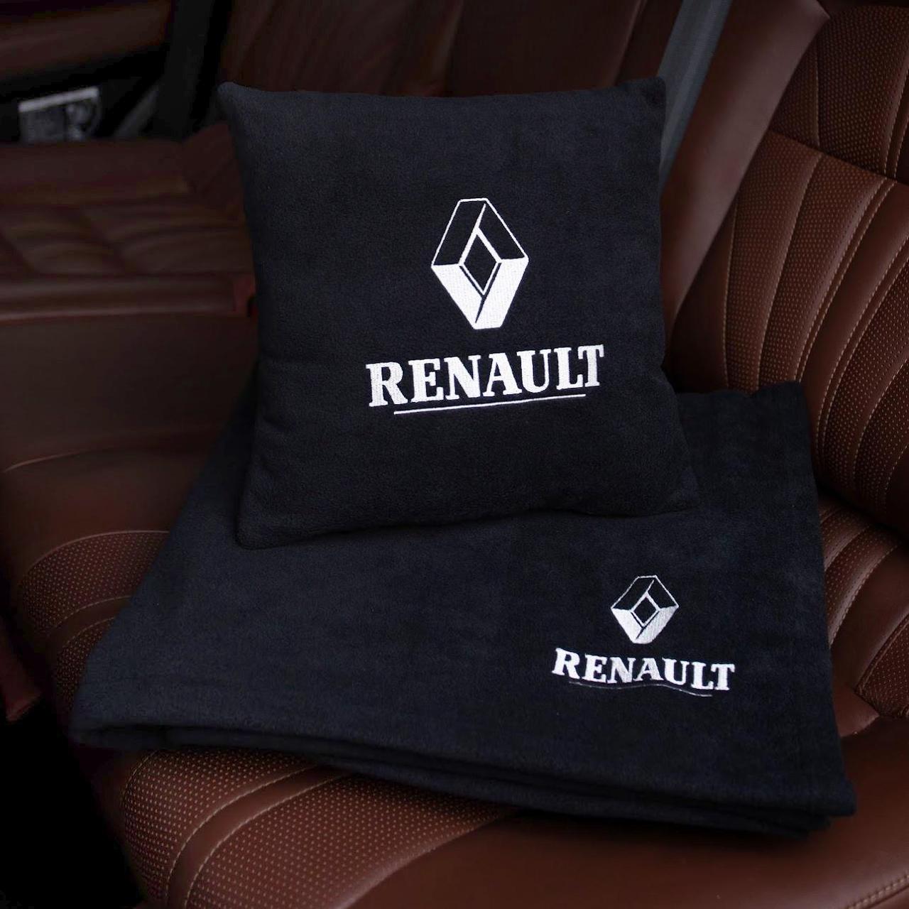 Подушка та плед в автомобіль з логотипом Renault, флісовий набір, фото 1