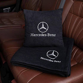 Подушка та плед в автомобіль з логотипом Mercedes, флісовий набір