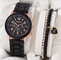 Стильний жіночий наручний кварцовий годинник

з браслетами ( 2 шт.), колір чорний