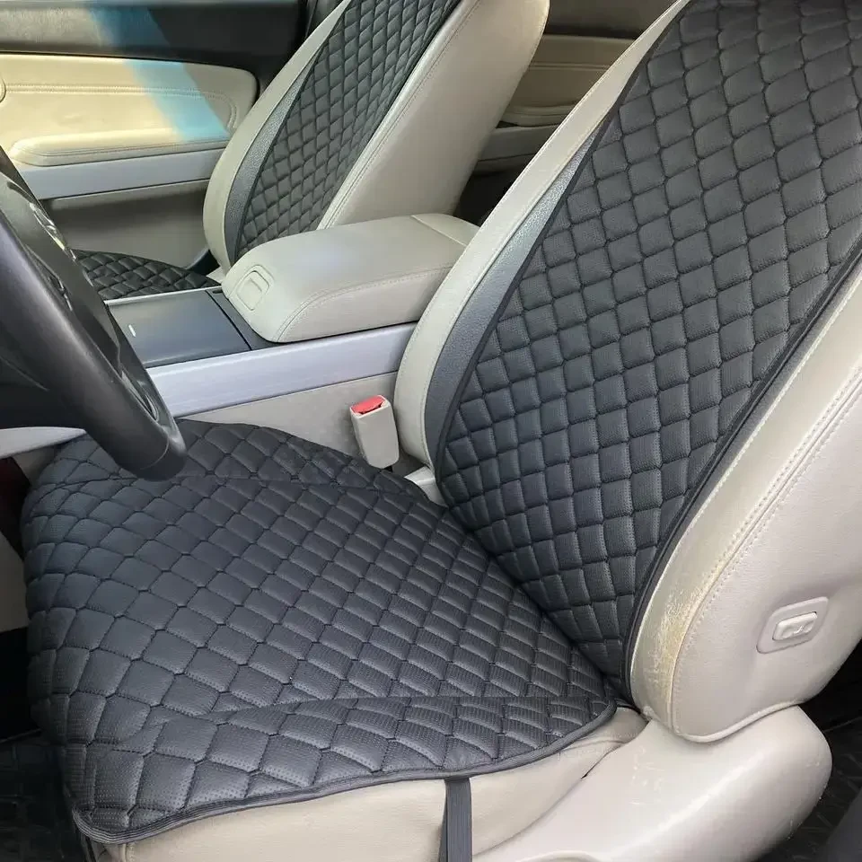 Накидки для авто з перфорованої екошкіри, Чорні з чорним рядком, Преміум, Передній комплект, фото 1