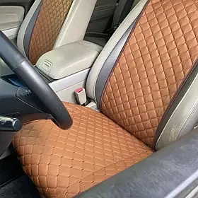 Накидки для авто з перфорованої екошкіри, Коричневі, Преміум, Передній комплект