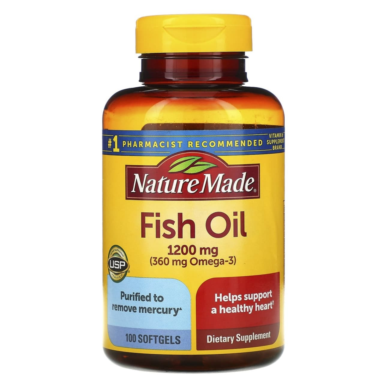 Nature Made Fish Oil Риб'ячий жир 1200 мг, 360 мг Омега 3, 100 капсул. До 09/2027