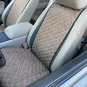 Накидки для авто з перфорованої екошкіри, Світло-коричневі, Преміум, 2 передніх