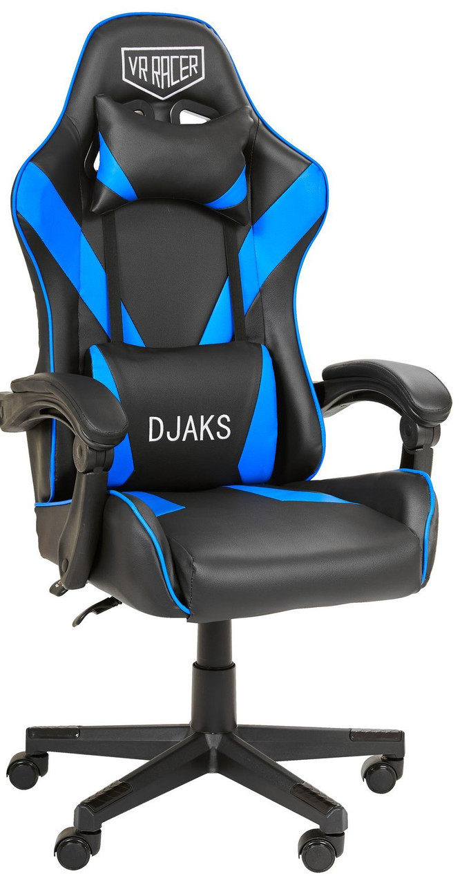 Геймерське крісло з регульованою спинкою VR Racer Dexter Djaks чорно-синє зі зручними подушками AMF