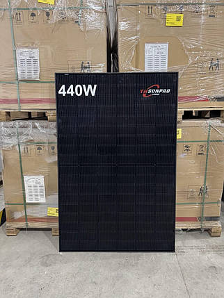 Монокристалічна сонячна панель SunPro SPDG440-N108M10,440 Вт Full Black (N-Type, Bifacial, Half-Cell), фото 1