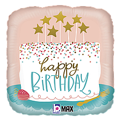 ГР003 GRABO-ГР Квадрат 18" Happy Birthday - торт із зірками (УП)