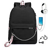 Чорний шкільний рюкзак для дівчинки 45*32 см водонепроникний з USB портом для підлітків дівчат у школу 5-11 клас і студентів, фото 2