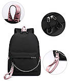 Чорний шкільний рюкзак для дівчинки 45*32 см водонепроникний з USB портом для підлітків дівчат у школу 5-11 клас і студентів, фото 4