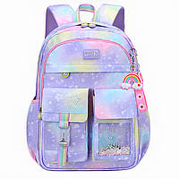Рюкзак в школу для дівчаток + брелок Легкий водонепроникний шкільний портфель для підлітків 5-11 клас Фіолетовий